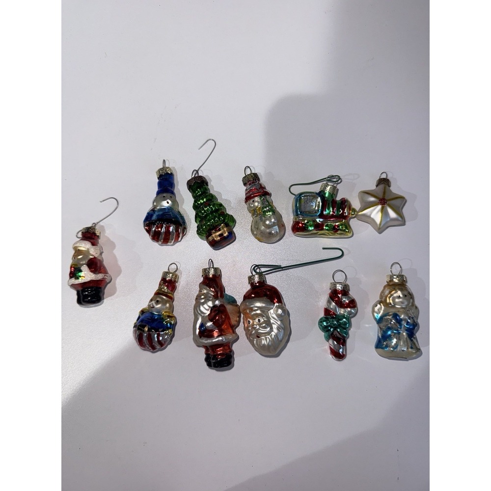 Lot 11 Blown Glass Christmas Ornaments‎ Tree, Candy Cane,Santa Claus Snowman C